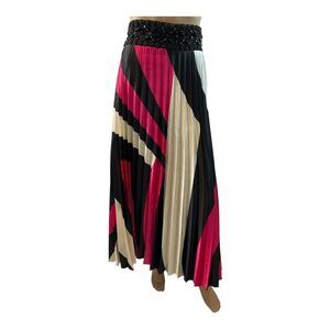 MAYQUEEN COUTURE Women’s Maxi Multicolor Pleated Long Satin Skirt Size 8